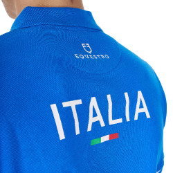 Polo d’entraînement homme Equestro x FISE trois boutons manches courtes Bleu de savoie