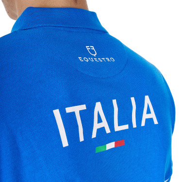 Polo d’entraînement homme Equestro x FISE trois boutons manches courtes Bleu de savoie