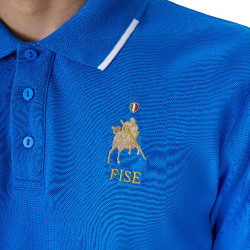 Polo d’entraînement homme Equestro x FISE trois boutons manches courtes Bleu de savoie