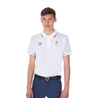 Polo d’entraînement homme Equestro x FISE trois boutons manches courtes Blanc