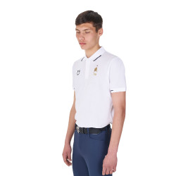 Polo d’entraînement homme Equestro x FISE trois boutons manches courtes Blanc