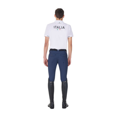 Polo d’entraînement homme Equestro x FISE trois boutons manches courtes Blanc