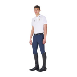 Polo d’entraînement homme Equestro x FISE trois boutons manches courtes Blanc