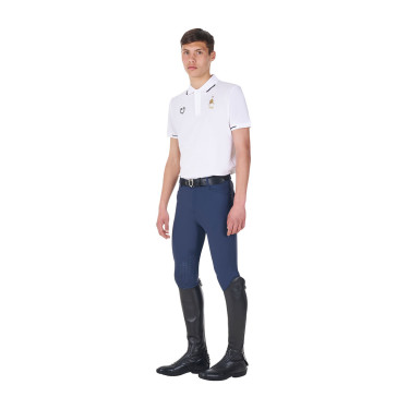 Polo d’entraînement homme Equestro x FISE trois boutons manches courtes Blanc