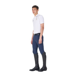 Polo d’entraînement homme Equestro x FISE trois boutons manches courtes Blanc