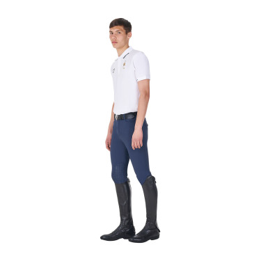Polo d’entraînement homme Equestro x FISE trois boutons manches courtes Blanc