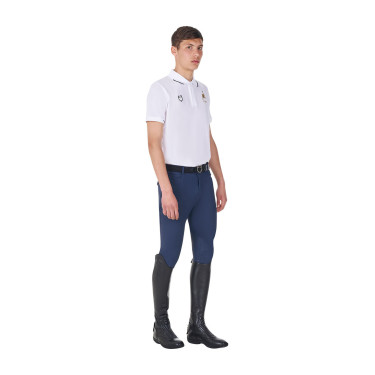 Polo d’entraînement homme Equestro x FISE trois boutons manches courtes Blanc