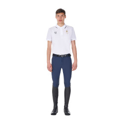 Polo d’entraînement homme Equestro x FISE trois boutons manches courtes Blanc