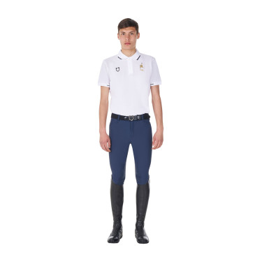 Polo d’entraînement homme Equestro x FISE trois boutons manches courtes Blanc