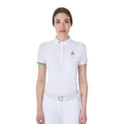 Polo de concours Equestro x FISE femme coupe slim manches courtes Blanc