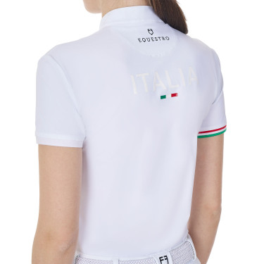 Polo de concours Equestro x FISE femme coupe slim manches courtes Blanc