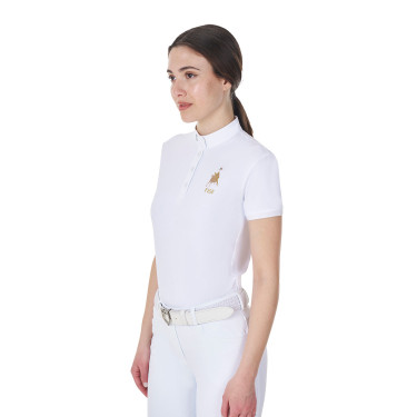Polo de concours Equestro x FISE femme coupe slim manches courtes Blanc