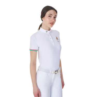 Polo de concours Equestro x FISE femme coupe slim manches courtes Blanc