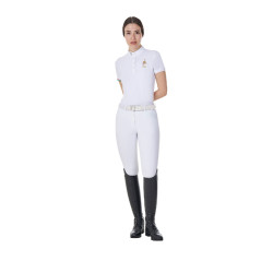 Polo de concours Equestro x FISE femme coupe slim manches courtes Blanc