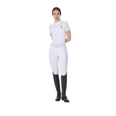 Polo de concours Equestro x FISE femme coupe slim manches courtes Blanc