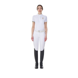 Polo de concours Equestro x FISE femme coupe slim manches courtes Blanc