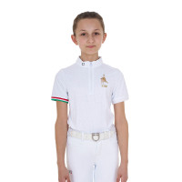 Polo de concours fille zippé Equestro x FISE manches courtes Blanc Polo de concours fille zippé Equestro x FISE manches courtes Blanc