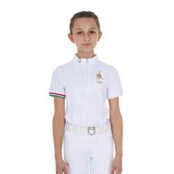 Polo de concours fille zippé Equestro x FISE manches courtes Blanc Polo de concours fille zippé Equestro x FISE manches courtes Blanc