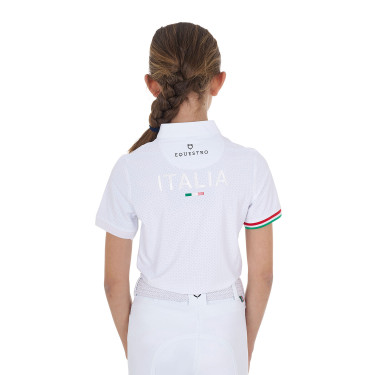 Polo de concours fille zippé Equestro x FISE manches courtes Blanc Polo de concours fille zippé Equestro x FISE manches courtes Blanc