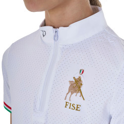 Polo de concours fille zippé Equestro x FISE manches courtes Blanc Polo de concours fille zippé Equestro x FISE manches courtes Blanc