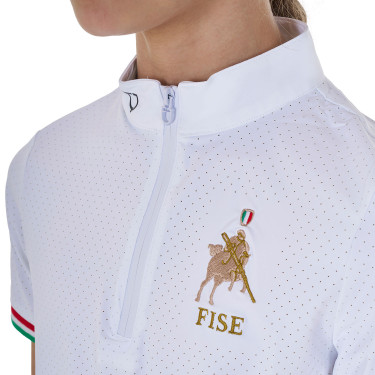 Polo de concours fille zippé Equestro x FISE manches courtes Blanc Polo de concours fille zippé Equestro x FISE manches courtes Blanc