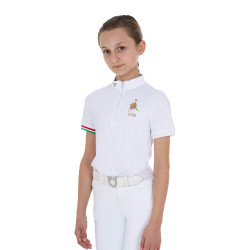 Polo de concours fille zippé Equestro x FISE manches courtes Blanc Polo de concours fille zippé Equestro x FISE manches courtes Blanc