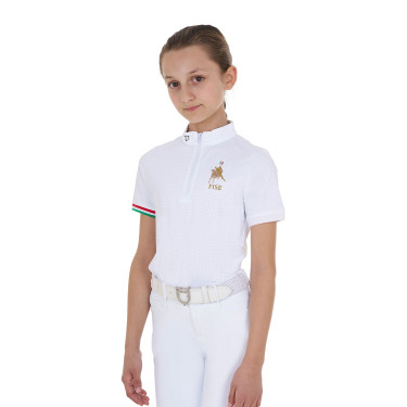 Polo de concours fille zippé Equestro x FISE manches courtes Blanc Polo de concours fille zippé Equestro x FISE manches courtes Blanc