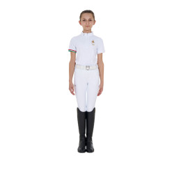 Polo de concours fille zippé Equestro x FISE manches courtes Blanc Polo de concours fille zippé Equestro x FISE manches courtes Blanc