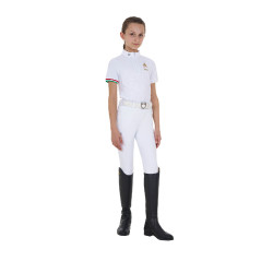 Polo de concours fille zippé Equestro x FISE manches courtes Blanc Polo de concours fille zippé Equestro x FISE manches courtes Blanc