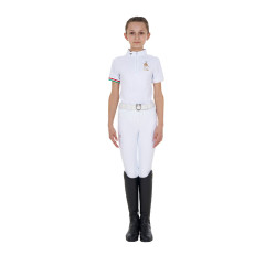 Polo de concours fille zippé Equestro x FISE manches courtes Blanc Polo de concours fille zippé Equestro x FISE manches courtes Blanc
