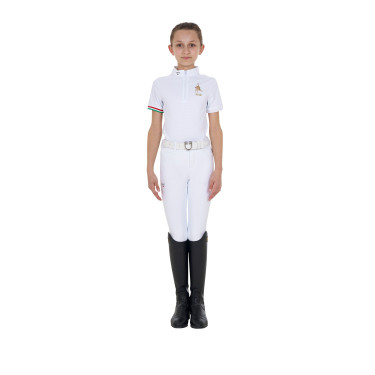 Polo de concours fille zippé Equestro x FISE manches courtes Blanc Polo de concours fille zippé Equestro x FISE manches courtes Blanc