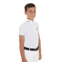 Polo de concours garçon quatre boutons Equestro x FISE manches courtes Blanc