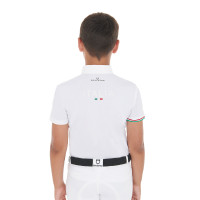 Polo de concours garçon quatre boutons Equestro x FISE manches courtes Blanc