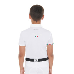 Polo de concours garçon quatre boutons Equestro x FISE manches courtes Blanc