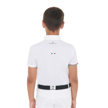 Polo de concours garçon quatre boutons Equestro x FISE manches courtes Blanc