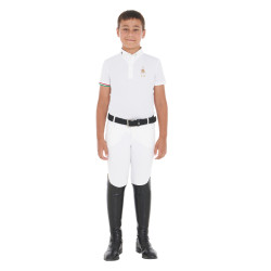 Polo de concours garçon quatre boutons Equestro x FISE manches courtes Blanc