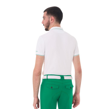 Polo homme Equestro d’entraînement avec détails contrastés manches courtes Blanc / vert ultramarine