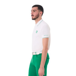 Polo homme Equestro d’entraînement avec détails contrastés manches courtes Blanc / vert ultramarine