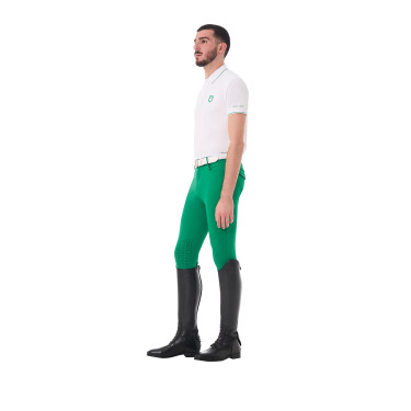 Polo homme Equestro d’entraînement avec détails contrastés manches courtes Blanc / vert ultramarine