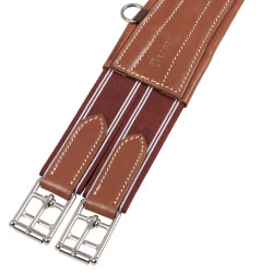 Sangle de saut en cuir Equestro avec élastiques Cognac Marron