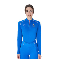Sous-couche d’entraînement femme Equestro x FISE Bleu de savoie