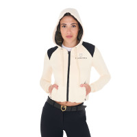 Sweat femme Equestro crop top à capuche Blanc antique Beige