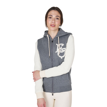 Sweat femme Equestro EQ bicolore à zip frontal Gris mélangé / blanc antique Sweat femme Equestro EQ bicolore à zip frontal Gris mélangé / blanc antique