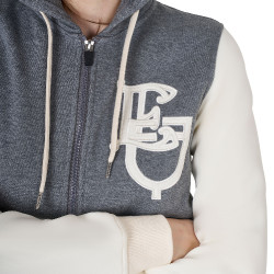 Sweat femme Equestro EQ bicolore à zip frontal Gris mélangé / blanc antique Sweat femme Equestro EQ bicolore à zip frontal Gris mélangé / blanc antique