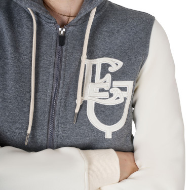 Sweat femme Equestro EQ bicolore à zip frontal Gris mélangé / blanc antique Sweat femme Equestro EQ bicolore à zip frontal Gris mélangé / blanc antique