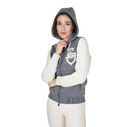 Sweat femme Equestro EQ bicolore à zip frontal Gris mélangé / blanc antique Sweat femme Equestro EQ bicolore à zip frontal Gris mélangé / blanc antique