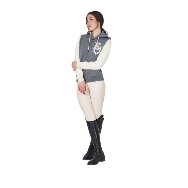 Sweat femme Equestro EQ bicolore à zip frontal Gris mélangé / blanc antique Sweat femme Equestro EQ bicolore à zip frontal Gris mélangé / blanc antique