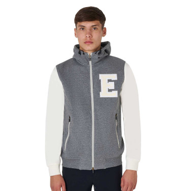 Sweat homme Equestro Institutional bicolore à zip frontal Gris mélangé / blanc antique