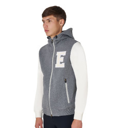 Sweat homme Equestro Institutional bicolore à zip frontal Gris mélangé / blanc antique