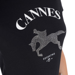 T-shirt femme Equestro Cannes coton avec strass manches courtes Noir